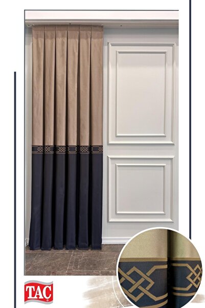 Beythome Taç Bordürlü Pano Fon Perde Lacivert Vizon - 1/3 Sık Pileli - 1 ADET