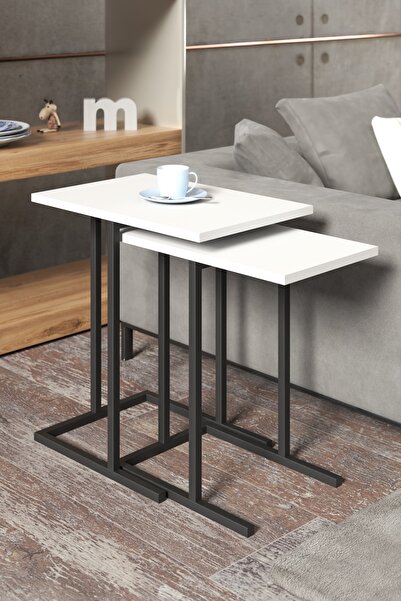 Retodesign 2 Li Beyaz Zigon Sehpa. Yan Sehpa 3100b