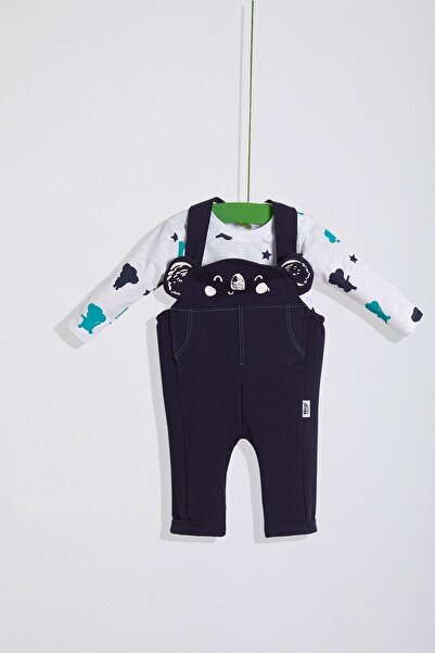 Wogi Erkek Bebek Lacivert Pamuk  Salopet Set 2 Li