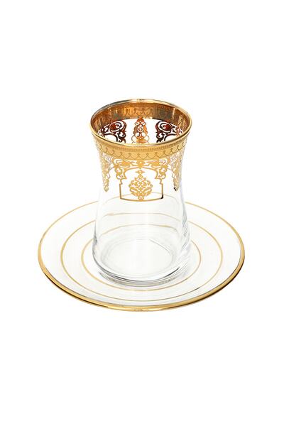 Paşabahçe Altın Yaldızlı Çay Bardağı 1 Kişilik, Heybeli, 12 Ayar Altın,