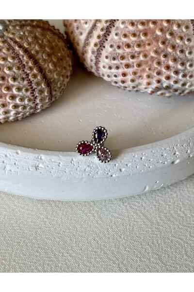 Maris by Deniz Üç taşlı çelik piercing, helix, tragus, kıkırdak