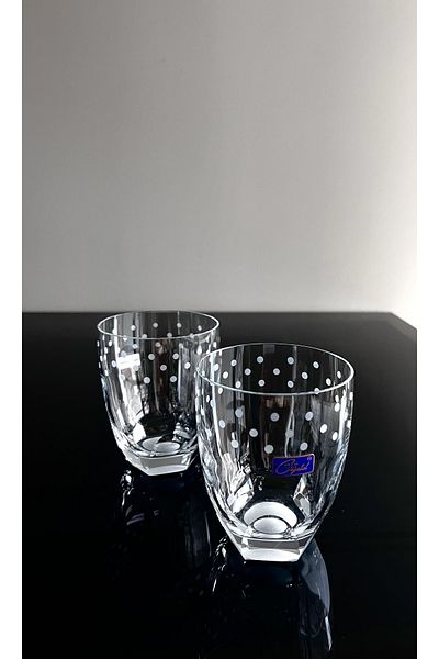 DECOSTYLE Specially Designed Handcrafted Angular Polka Dot Decorated Crystallized Water Glass 1 Piece