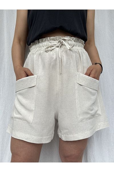 soBasic Pantaloni scurți și bermude din bumbac cu buzunar cu elastic în talie bej