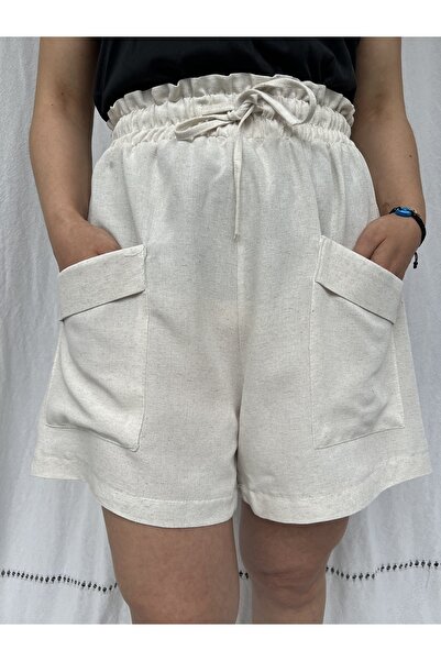 soBasic Pantaloni scurți și bermude din bumbac cu buzunar cu elastic în talie bej