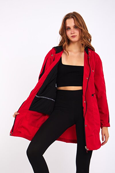 Moda Tuğram Micro Red Midi Raincoat & Windbreaker