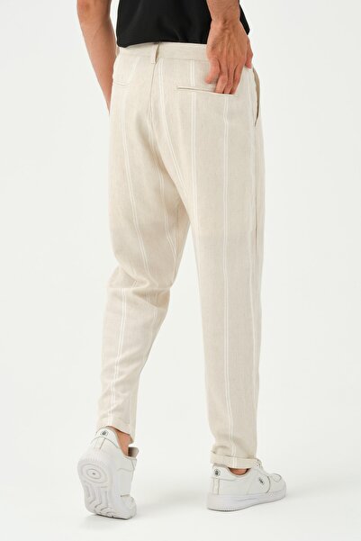 RELAXL Ανδρικό λινό παντελόνι με διπλό πόδι με κανονική εφαρμογή