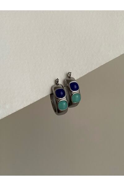 Owentis Çelik Silver Etnik Model Mavi Taşlı Lydia Küpe -kararma Yapmaz-