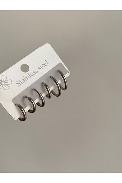 Owentis Steel Silver Basic 3 Size 3 Pairs Hoop Earring Set - Non-darkening-