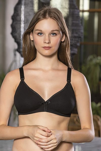 GALLİPOLİ Women's Black Non-Wireless Cotton Open-Front Nursing Bra 1080