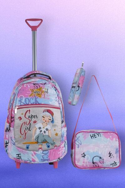 Uniquerrs Σετ σχολικής τσάντας με μοτίβο για κορίτσια, με ράμματα, θήκη για μ...