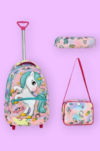 Uniquerrs Σετ σχολικής τσάντας με σχέδιο μονόκερου, με ράμματα, θήκη για μεση...