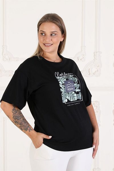 Seamoda Tricou oversize cu imprimeu cu model tropical-NEGRU