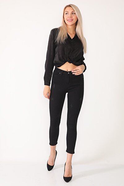 DRC trend Blugi negri de damă cu talie înaltă, picior subțire, lycra