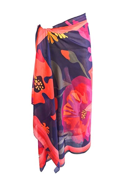 Bolder Lacivert Çiçek Desen Iç Göstermez Kumaş Pareo