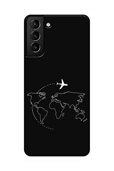 frondcase Samsung S21 Harita Uçak Siyah Telefon Kılıfı