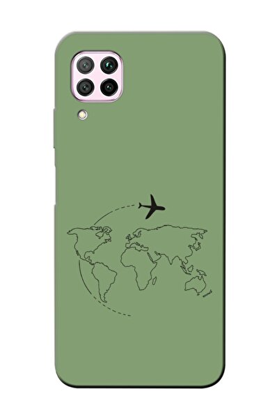 frondcase Huawei P40 Lite Harita Uçak Yeşil Telefon Kılıfı