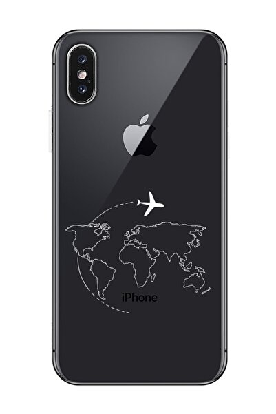 frondcase iPhone X Harita Uçak Şeffaf Telefon Kılıfı