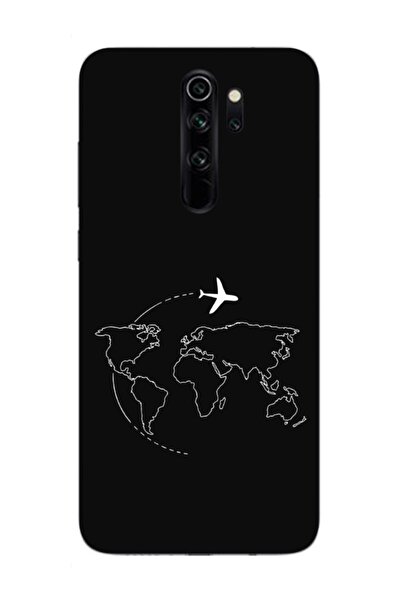 frondcase حافظة هاتف Redmi Note 8 Pro Map Airplane باللون الأسود