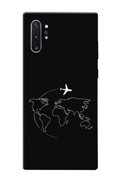 frondcase Samsung Note 10 Plus Harita Uçak Siyah Telefon Kılıfı