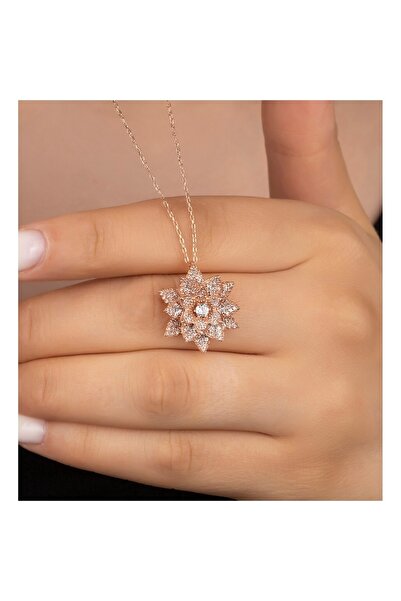 Şimal Silver 925 Ayar Gümüş Rose Taşlı Lotus Kolye