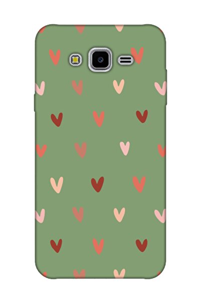 frondcase Samsung J7 Kalp Desen Yeşil Telefon Kılıfı