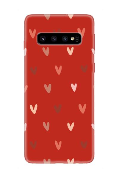 frondcase Samsung S10 Plus Kalp Desen Kırmızı Telefon Kılıfı