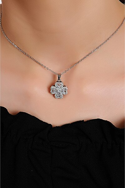 EUROMODA Zircon Stone Steel Clover Necklace - Gold and Silver Colors