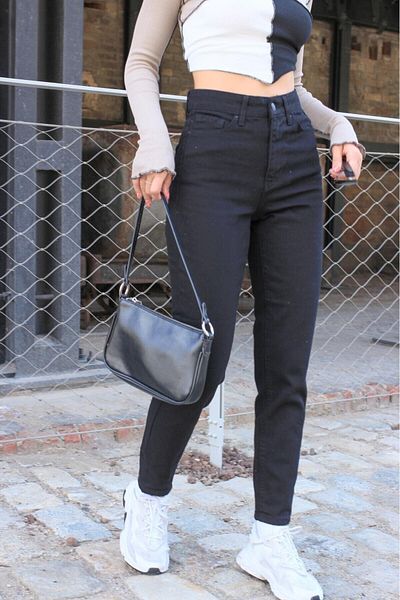 BROSERER Zemheri Women's High Waist Black Mom Jeans Lycra Flexible Denim Pants momjean