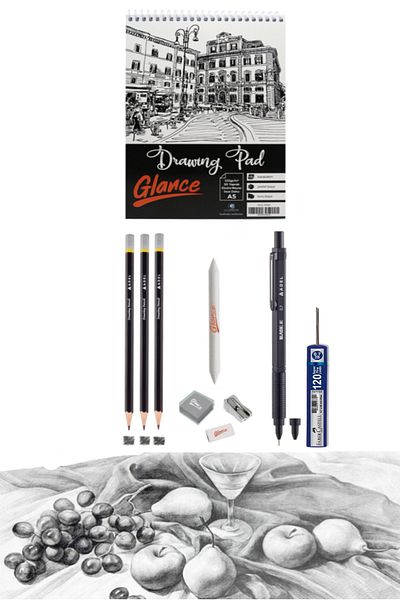 GLANCE Sketchbook A5 120 gr 50 yp Adel Blackline Metal Body Black 0.7 mm Versatil Pen Set