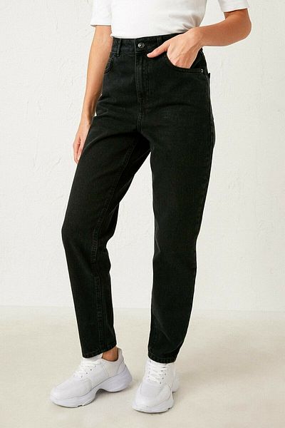 BROSERER Nathan Women's High Waist Black Mom Jeans Lycra Flexible Denim Trousers momjean