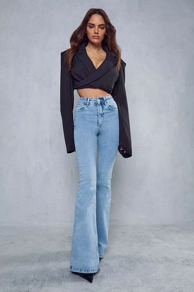 BROSERER Mario Ice Snow Blugi Spanioli Albastru Talie Înaltă Blue Snow Wash Blugi Flare Pantaloni Denim