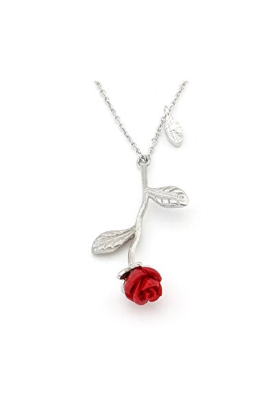 Şimal Silver 925 Ayar Gümüş Beyaz Ters Gül Kolye