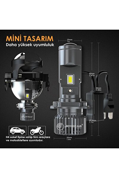 Joyecar Ultra Power Projektor Lensli H4 Uzun Kısa Led Far Ampulü