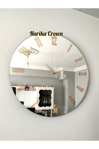 harika crown GERÇEK AYNALI DEKORATİF DUVAR SAATİ (50 CM)
