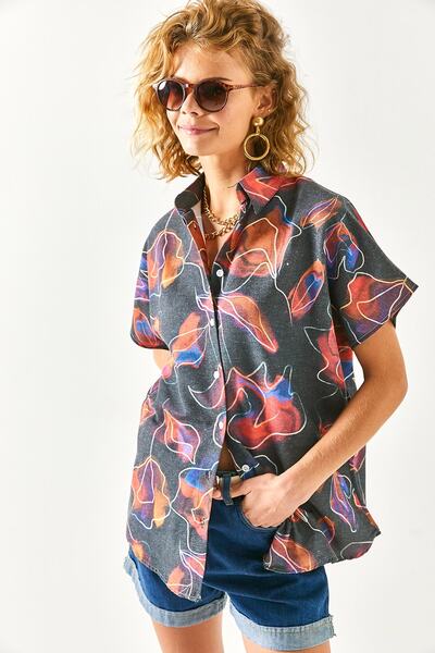 Olalook Women's Tie-Dye Multi-Colored Bat Linen Blended Shirt GML-19001121