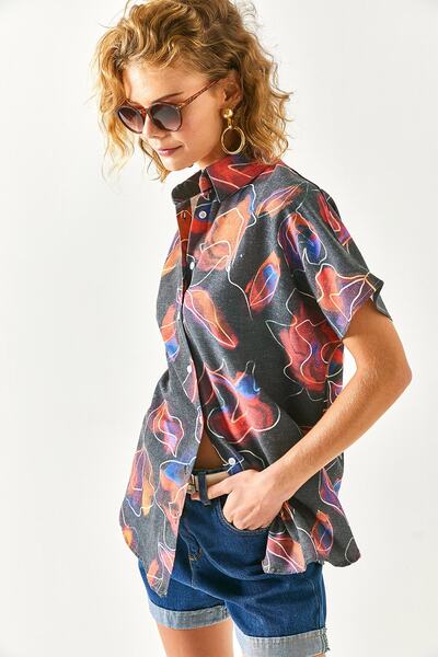 Olalook Women's Tie-Dye Multi-Colored Bat Linen Blended Shirt GML-19001121