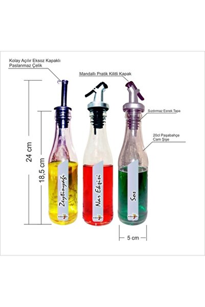 M3DECORİUM Üçlü Set Paşabahçe Şişecam Paslanmaz Çelik Kilitli Zeytinyağlık So...