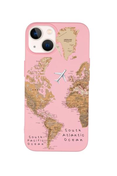 mooodcase Iphone 14 Uyumlu Dünya Harita Desenli Premium Silikonlu Lansman Telefon Kılıfı