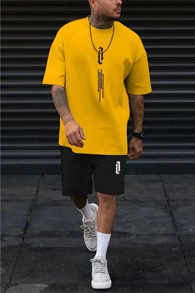 Hunors Sportswear & Company Men's Black Vertical Printed Oversize T Shirt Set