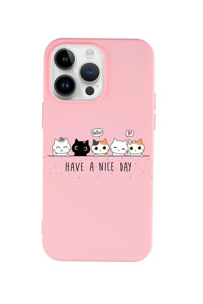 mooodcase Iphone 14 Pro Max Uyumlu Şirin Kedicikler Desenli Premium Silikonlu Lansman Telefon Kılıfı