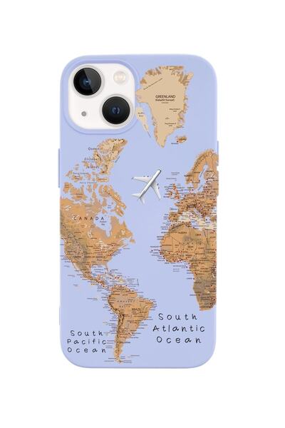 mooodcase Iphone 14 Uyumlu Dünya Harita Desenli Premium Silikonlu Lansman Telefon Kılıfı