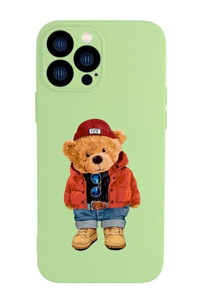 mooodcase Iphone 13 Pro Max Uyumlu Teddy Bear Desenli Kamera Lens Korumalı Darbe Emici Premium Silikonlu Kılıf