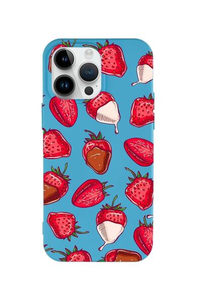 mooodcase Iphone 14 Pro Max Uyumlu Çikolatalı Çilekler Desenli Premium Silikonlu Lansman Telefon Kılıfı