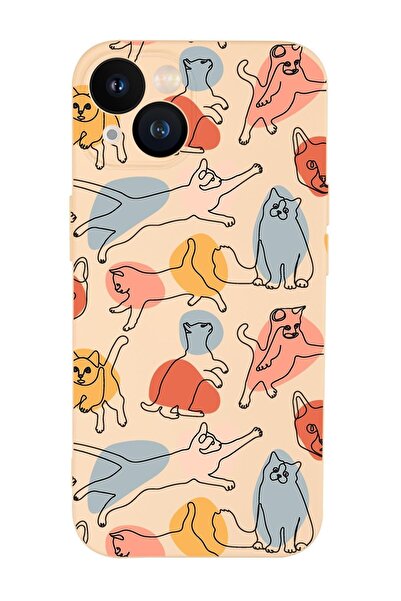 mooodcase Iphone 13 Uyumlu Sevimli Kedi Figürleri Desenli Kamera Lens Korumalı Darbe Emici Silikonlu Lansman K