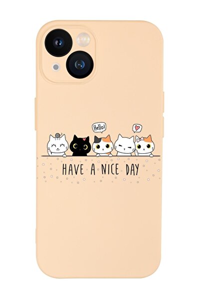 mooodcase Iphone 13 Uyumlu Şirin Kedicikler Desenli Kamera Lens Korumalı Darbe Emici Silikonlu Lansman Kılıf