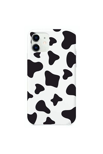 mooodcase جراب سيليكون أبيض بنمط بقرة لهاتف آيفون 11