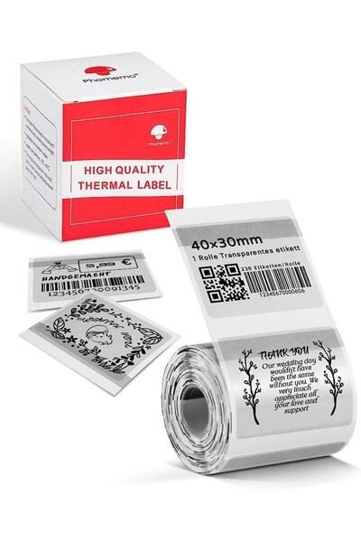 Phomemo 40x30mm/230adet Şeffaf Etiket - M110, M108, M220, M221 İçin XP-TT4030-230