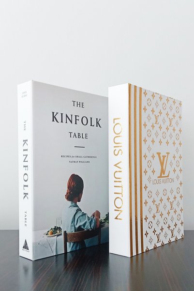 2'li Dekoratif Kitap Kutu Görünümlü Kinfolk Tabele Recipes & Lv Beyaz Yaldız Desen Temalı