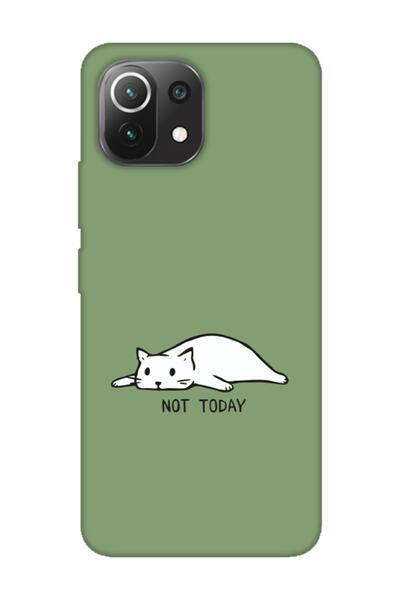 frondcase Xiaomi Mi 11 Lite Not Today Kedi Yeşil Telefon Kılıfı