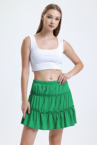 MD trend Жіноча зелена міні-спідниця з еластичним поясом і шортами всередині